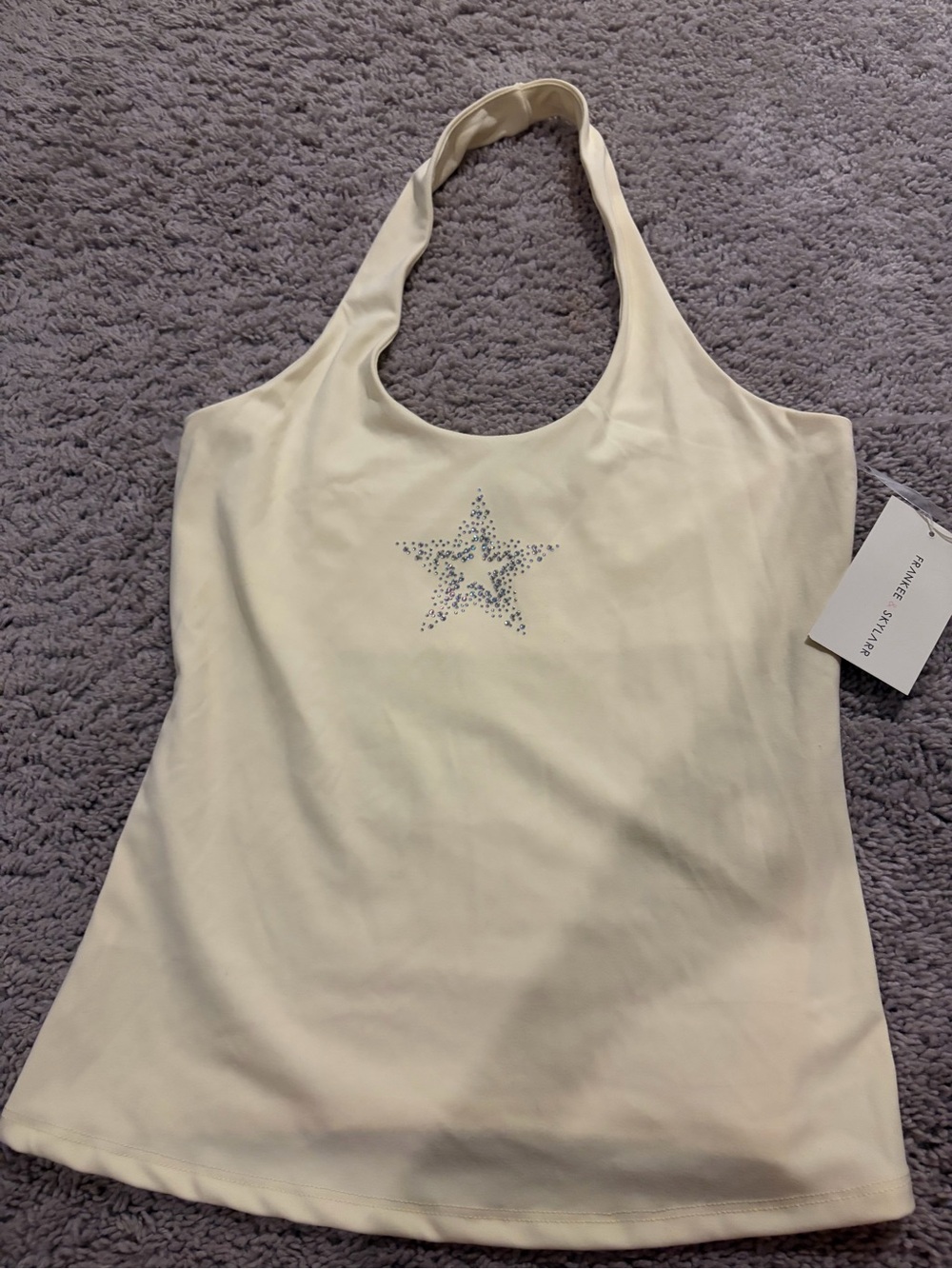 Tank Top with Rhinestone Star - Cream